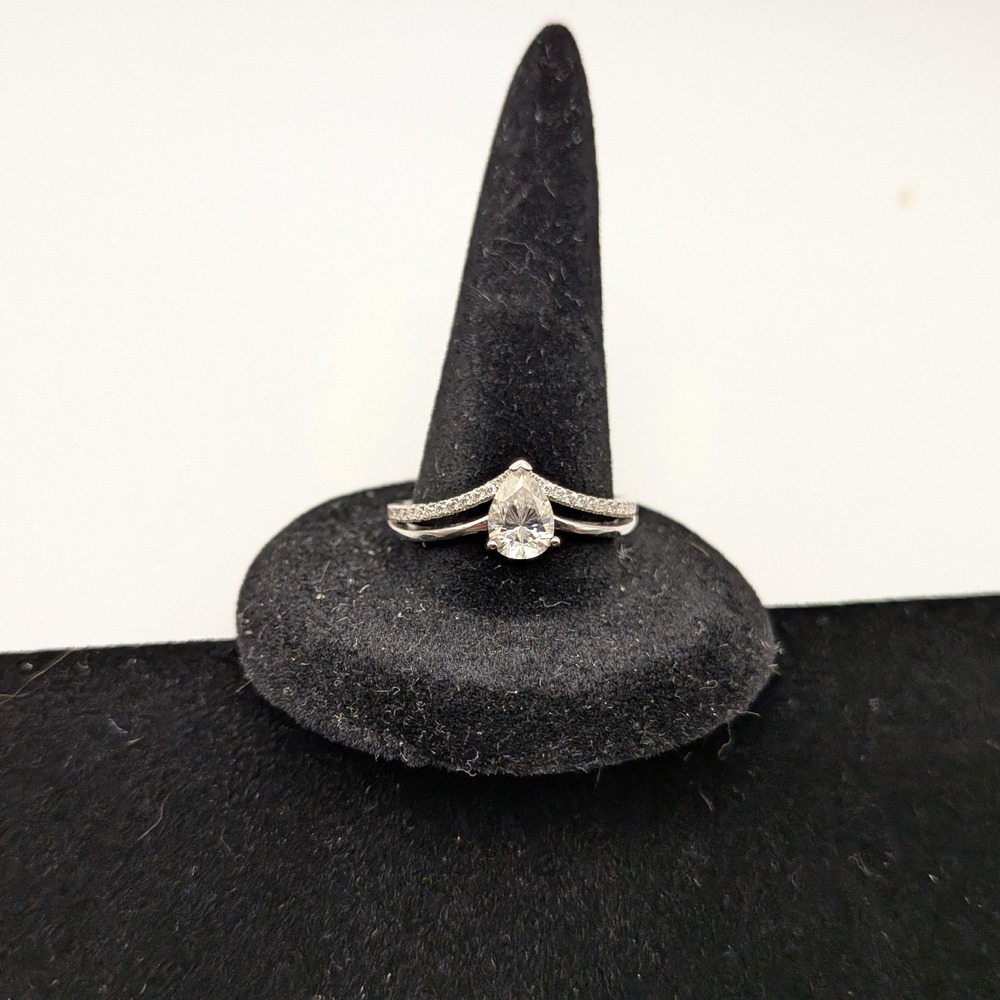 GRA Moissanite Pear Cut Ring S925 Sterling Silver Double Band 0.91ct Size 7.5/8